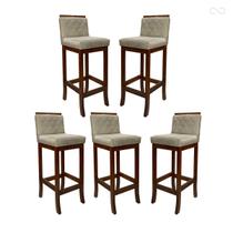 Kit 5 Banquetas Alta para Balcão Nice em Madeira Matelassê Suede Bege CCS Kit 5 Banquetas Alta para Balcão Nice em Madeira Matelassê Suede Bege CCS