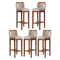 Kit 5 Banquetas Alta para Bancada Gourmet 38x102 Cm Líbia Madeira Maciça Suede Bege CCS