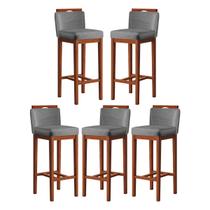 Kit 5 Banquetas Alta para Bancada Gourmet 38x102 Cm Líbia Madeira Maciça Suede Cinza CCS