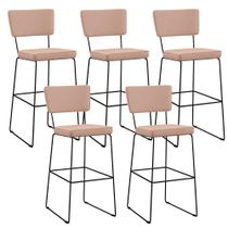 Kit 5 Banquetas Alta Para Cozinha Sala De Jantar Base em Aço Fixa Allana L02 Linho Rosê - Lyam Decor