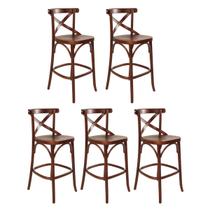 Kit 5 Banquetas Alta Vittória X para Cozinha Madeira Maciça Pinhão CCS