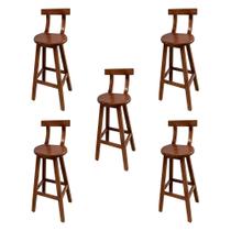 Kit 5 Banquetas Altas de Madeira com Encosto Girafa Imbuia
