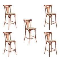 Kit 5 Banquetas Altas Viena em Aço Cobre para Cozinha e Bancada Gourmet com Assento Corano - Bege