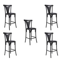 Kit 5 Banquetas Altas Viena em Aço Preto para Cozinha e Bancada Gourmet com Assento material sintético - Preto