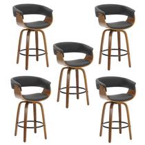 Kit 5 Banquetas Betim Base Madeira Preto