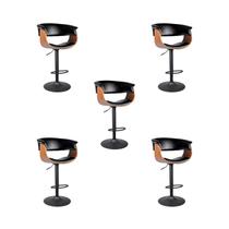 Kit 5 Banquetas Betim Preta PU Base Disco Preta Kit 5 Banquetas Betim Preta PU Base Disco Preta