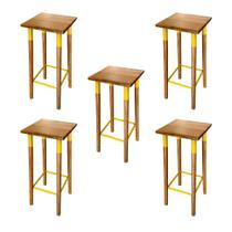 Kit 5 Banquetas Bistro Industrial Colors Ferro e Madeira Maciça - Amarela Kit 5 Banquetas Bistro Industrial Colors Ferro e Madeira Maciça - Amarela