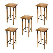 Kit 5 Banquetas Bistro Industrial Colors Ferro e Madeira Maciça - Preta