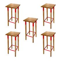 Kit 5 Banquetas Bistro Industrial Colors Ferro e Madeira Maciça - Vermelha Kit 5 Banquetas Bistro Industrial Colors Ferro e Madeira Maciça - Vermelha