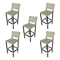 Kit 5 Banquetas Gourmet Alta Assento Curvo França em Aluminio e Corda Naútica - Juta