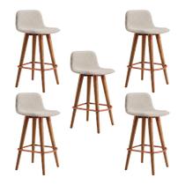 Kit 5 Banquetas Linea Baixa Luxo Aço Cobre Assento Linho Cozinha Ilha Design Moderno - Cobre/palha Kit 5 Banquetas Linea Baixa Luxo Aço Cobre Assento Linho Cozinha Ilha Design Moderno - Cobre/palha