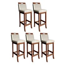Kit 5 Banquetas Média com Encosto Estofado 94 Cm Milão Madeira Maciça Suede Bege CCS Kit 5 Banquetas Média com Encosto Estofado 94 Cm Milão Madeira Maciça Suede Bege CCS