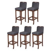 Kit 5 Banquetas Média com Encosto Turim Madeira Capuccino Suede Cinza CCS Kit 5 Banquetas Média com Encosto Turim Madeira Capuccino Suede Cinza CCS