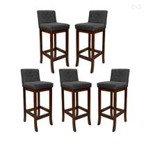 Kit 5 Banquetas Média em Madeira Maciça Tóquio Matelassê Suede Cinza CCS