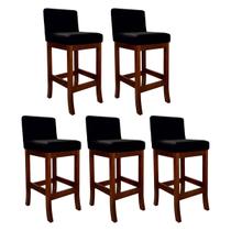 Kit 5 Banquetas Média Estofada para Bancada Castanho Melody Suede Preto