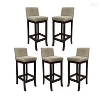 Kit 5 Banquetas Média para Balcão Tóquio em Madeira Maciça Matelassê Suede Bege CCS