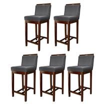 Kit 5 Banquetas Média para Bancada Gourmet Líbia Madeira Capuccino Suede Cinza CCS