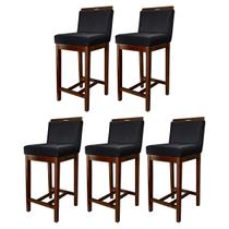 Kit 5 Banquetas Média para Bancada Gourmet Líbia Madeira Capuccino Suede Preto CCS