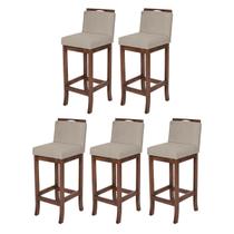 Kit 5 Banquetas Média para Bancada Gourmet Turim Madeira Capuccino Suede Bege CCS