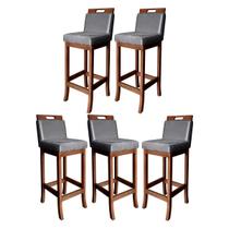 Kit 5 Banquetas Média para Bancada Milão Madeira Castanho Suede Cinza CCS Kit 5 Banquetas Média para Bancada Milão Madeira Castanho Suede Cinza CCS