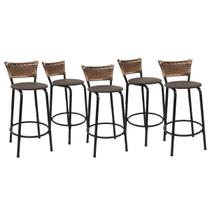 Kit 5 Banquetas Para Balcão 60cm Preta Junco Cappuccino Balcão Bistrô Bar Cozinha Americana Área de Lazer Churrasqueira