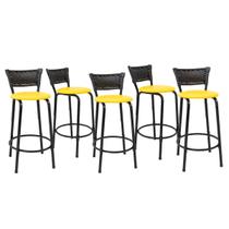 Kit 5 Banquetas Para Bancada 60cm Preta Junco Preto Balcão Ilha Bistrô Bar Cozinha Gourmet Área de Lazer Piscina