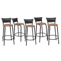 Kit 5 Banquetas Para Bancada 60cm Preta Junco Preto Balcão Ilha Bistrô Bar Cozinha Gourmet Área de Lazer Piscina