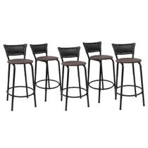 Kit 5 Banquetas Para Bancada 60cm Preta Junco Preto Balcão Ilha Bistrô Bar Cozinha Gourmet Área de Lazer Piscina