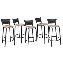 Kit 5 Banquetas Para Bancada 60cm Preta Junco Preto Balcão Ilha Bistrô Bar Cozinha Gourmet Área de Lazer Piscina