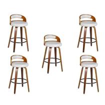 Kit 5 Banquetas para Cozinha Altas Giratórias Madeira Roma Rivatti Branco