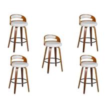 Kit 5 Banquetas para Cozinha Altas Giratórias Madeira Roma Rivatti