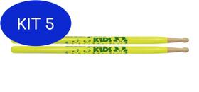 Kit 5 Baquetas Baqueta Madeira Liverpool Classic Kid Amarelo