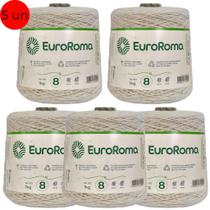 Kit 5 Barbantes Euroroma Cru 1 Kilo Fio Ordem 8 de 1312 TEX para Crochê, Tricô, Frigorífico, Macramê, Amigurumi e Artesanato