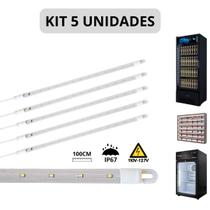 KIT 5 Barra LED 20W 100cm Geladeira Expositora Freezer 110V IP67 6500K