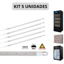 KIT 5 Barra LED 20W 100cm Geladeira Expositora Freezer 220V IP67 6500K