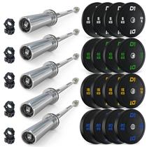 Kit 5 Barras Olímpicas Reta 1,2m + jogo 200kg anilhas e Presilhas Kit 5 Barras Olímpicas Reta 1,2m + jogo 200kg anilhas e Presilhas