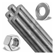 Kit 5 Barras Roscada 3/8 1m Inox 100 Peças Arruela E Porcas