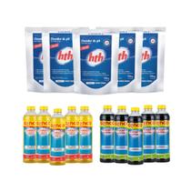 Kit 5 Barrilha Hth + 5 Algicida Manutençao + 5 Clarificante Limpeza Piscina