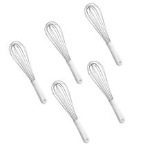 Kit 5 Batedores Fuê Tipo Pêra 30 cm Branco Aço Fouet Profiss