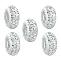 Kit 5 Berloques Separadores com Zircônia Cristal Prata 925