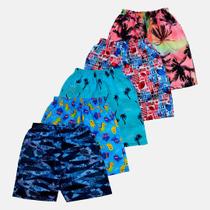 Kit 5 Bermuda Short Infantil Manabana Praia Aguá tactel 4 ao 10 Estampadas