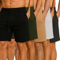 Kit 5 Bermuda Short Moletom Masculina Casual Bolso Treino Academia