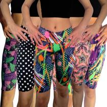 Kit 5 Bermudas Femininas Justas Cós Estampas Sortidas Suplex Pp ao Plus Size