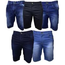 Kit 5 Bermudas Jeans Masculina Lisa - Tons de Azul e Preto