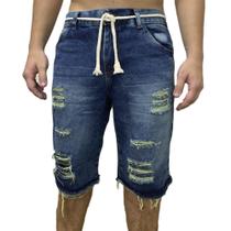 Kit 5 Bermudas Jeans Masculina Rasgada Com Cordão