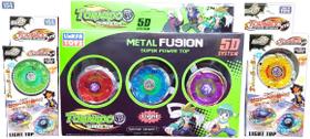 Kit 5 Beyblade Metal C/Luz Led Speed Light + 3 Lançadores