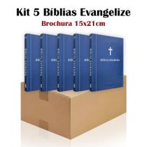 Kit 5 Bíblia Sagrada Brochura Azul - Evangelização - Textos Coloridos Letra Média