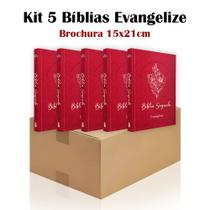 Kit 5 Bíblia Sagrada Brochura Bordô - Evangelização - Textos Coloridos Letra Média