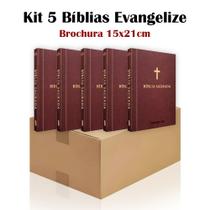 Kit 5 Bíblia Sagrada Brochura Marrom - Evangelização - Textos Coloridos Letra Média Kit 5 Bíblia Sagrada Brochura Marrom - Evangelização - Textos Coloridos Letra Média