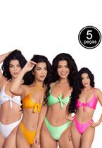 Kit 5 Biquínis Cropped Amarração Sem Bojo Calcinha Asa Delta